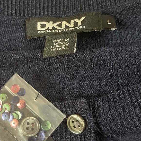 Donna Karan/DKNY silk & knit floral w/sequins blue button down cardigan Size L - Picture 5 of 8